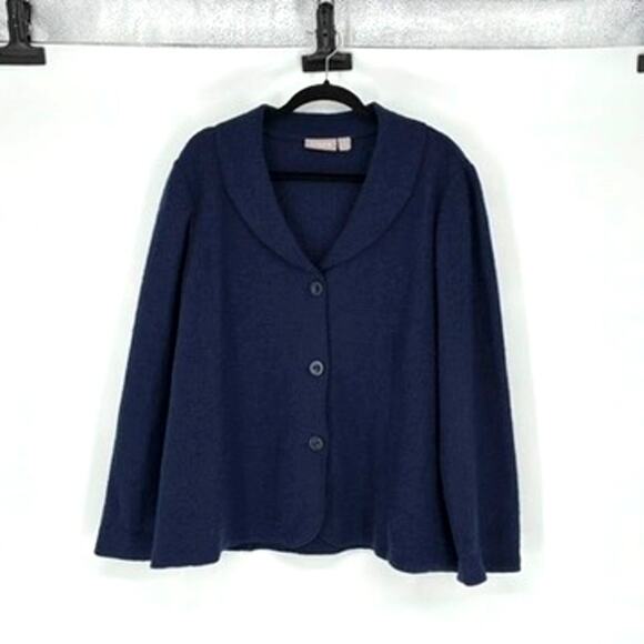 Chico's Navy Blue Boiled Wool 3-Button Cropped Cardigan - Size XL - Office - Picture 1 of 7
